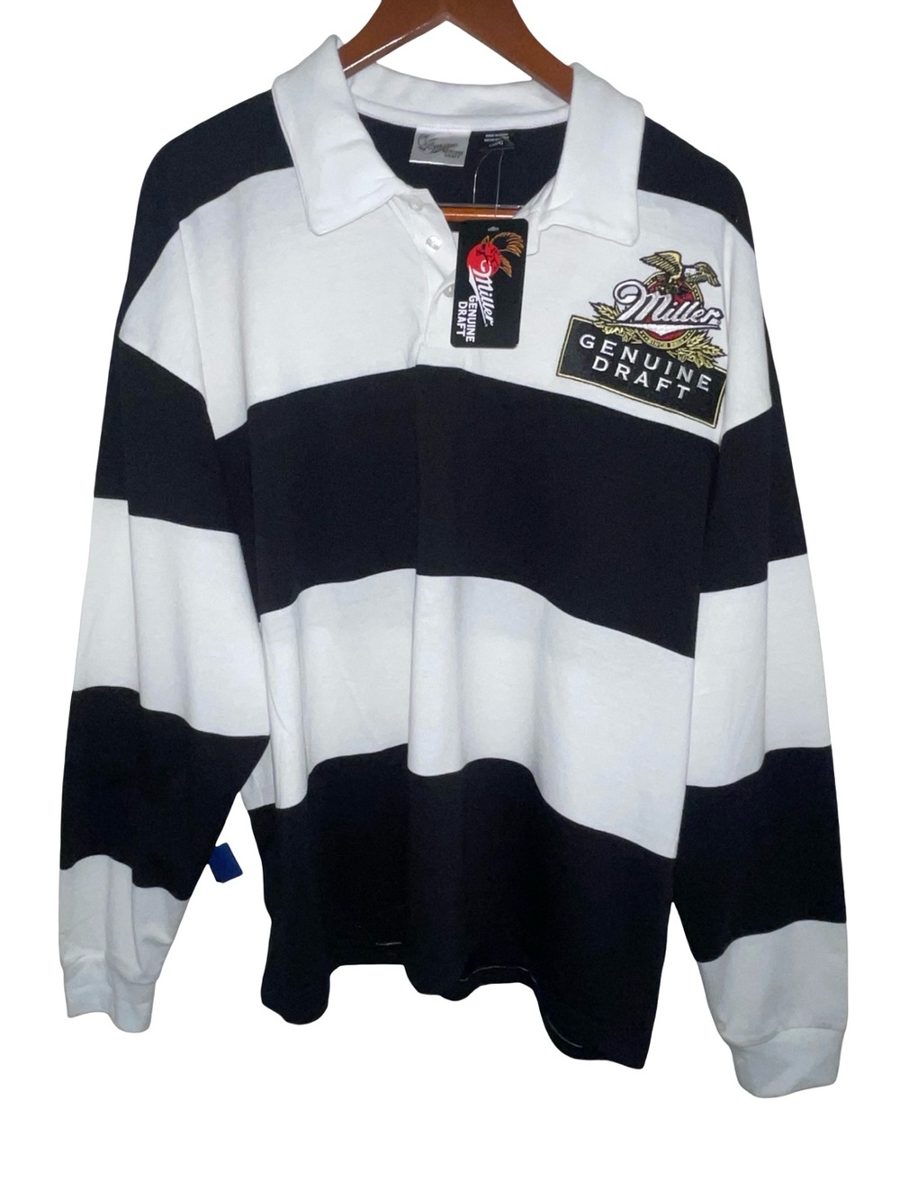 Vintage Miller Genuine Draft MGD Striped Rugby Polo Shirt - Size L